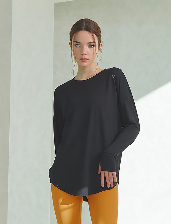 Áo Ice Feather Loose dài tay Sleeve_Black - XA5368G