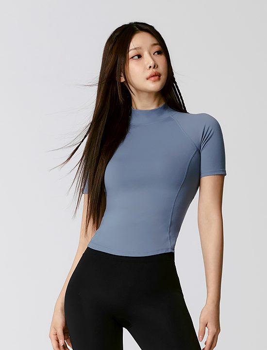 Áo Peachlike Mockneck Short Sleeve_Dusty Blue - XWFST04J3