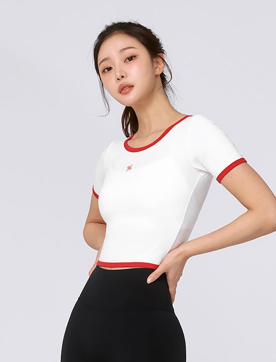 Áo Soft Logo Color Block Crop Top_Red Ivory - XTFST12J3