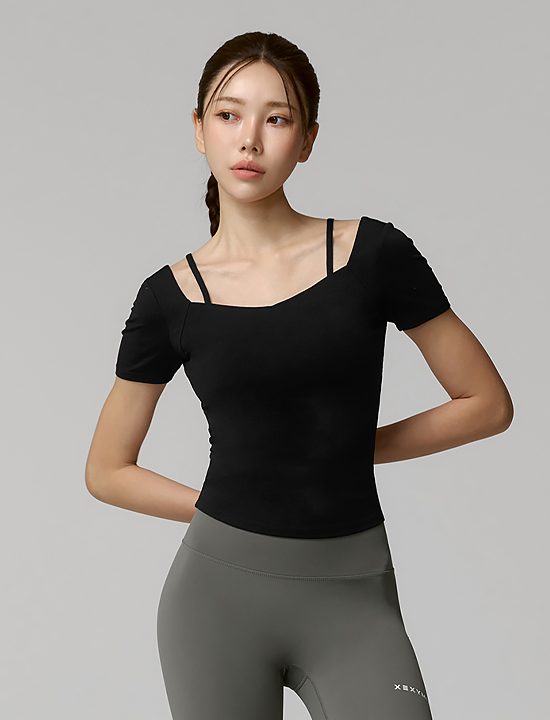 Áo Cotton-like Heart Neck Crop Top_Black - XFK1BL1503