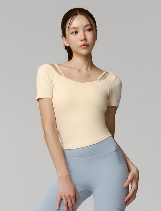 Áo Cotton-like Heart Neck Crop Top_Classic Beige - XFK1BL1503