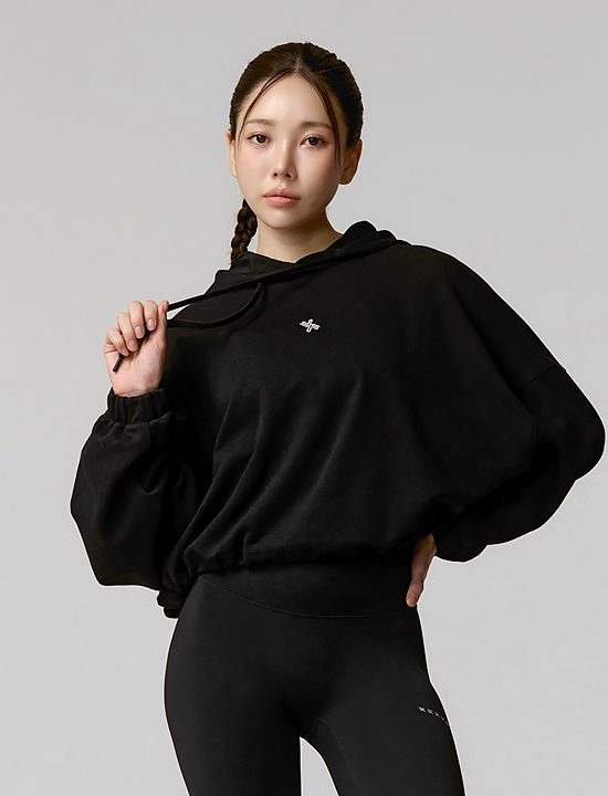 Áo Hoodie Crop Fine Cotton Loose Fit_Black - XFK1TL1103