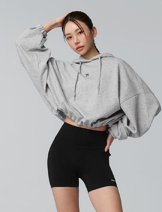 Áo Hoodie Crop Fine Cotton Loose Fit_Melange Grey - XFK1TL1103