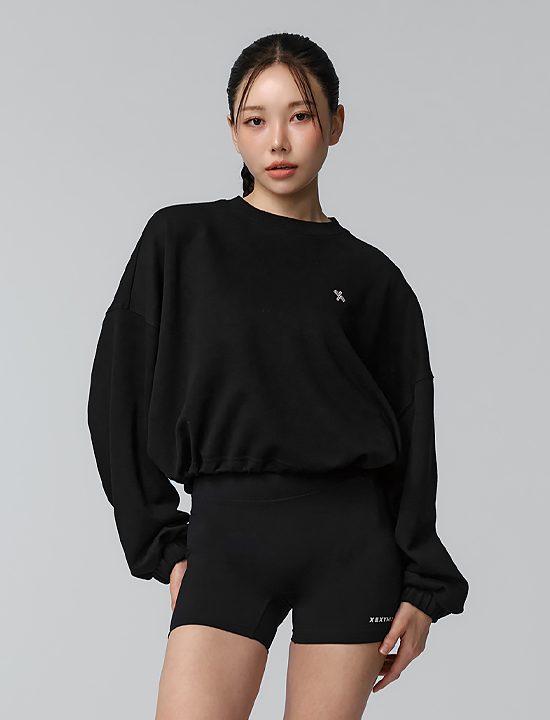 Áo Fine Cotton Loose Fit Crop Man to Man_Black - XFK1TL1104