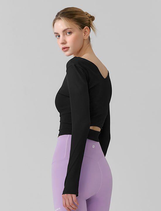Áo Ribbed Back Slit Finger Hole Long Sleeve_Black - XFK1TL1006