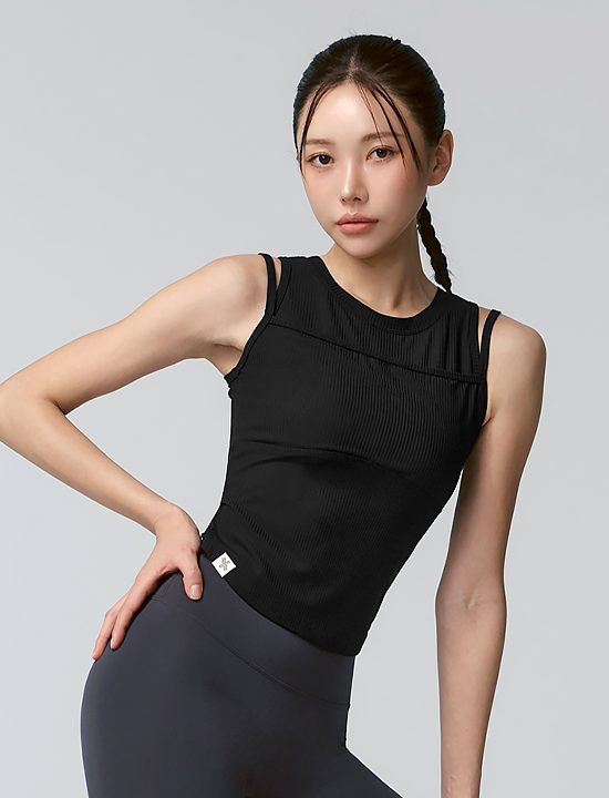 Áo Soft Ribbed Layered Tank Top_Black - XFK1BL1501