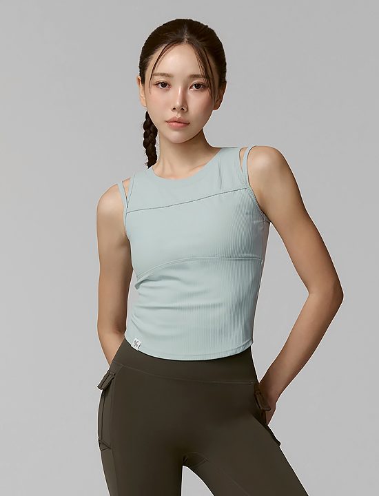 Áo Soft Ribbed Layered Tank Top_Skylight - XFK1BL1501