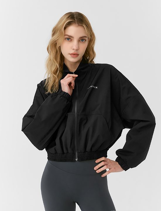 Áo Khoác Hot Burning Light High Neck Crop Jumper_Black - XFK1JL1003