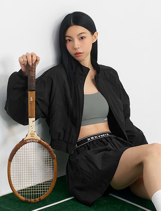 Áo Khoác Light Woven Piping Crop_Black - XFK1JL1102