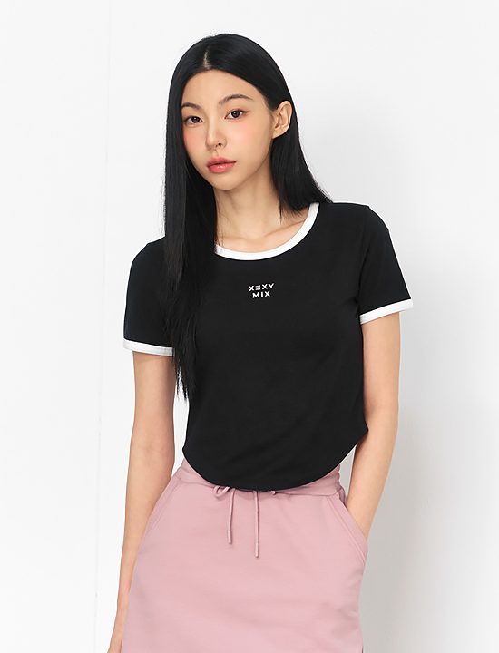 Áo Soft Line Color Blocking Crop Top_Black - XFK2TS1105