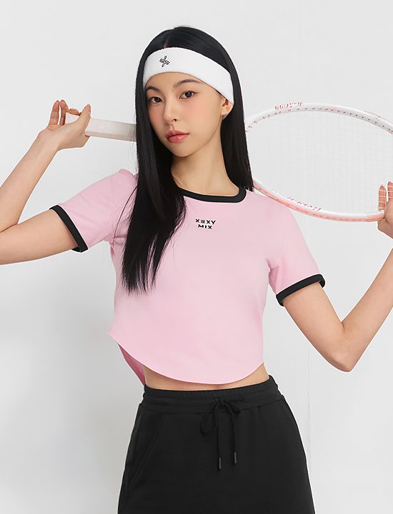 Áo Soft Line Color Blocking Crop Top_Yogurt Pink - XFK2TS1105