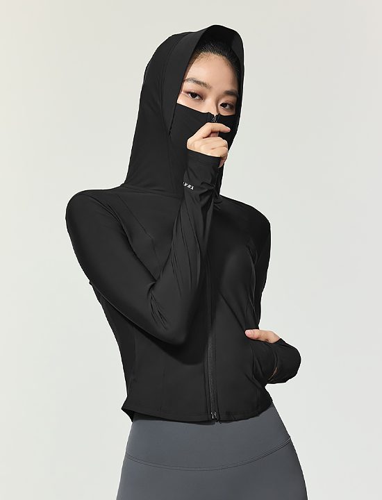 Áo Khoác Light Cooling Slim Fit Crop Hooded_Black - XFK2JL1004