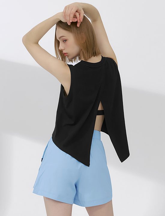 Áo Pima Back Slit Sleeveless_Black - XFK2TE1104