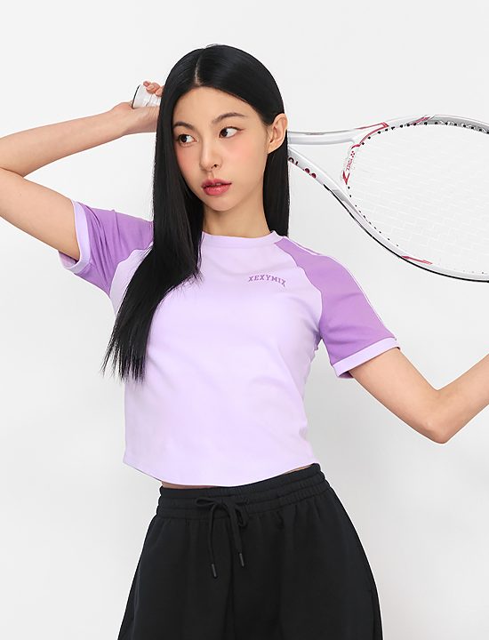 Áo Cộc Tay Raglan Color Block Crop_Bright Orchid - XFK2TS1101