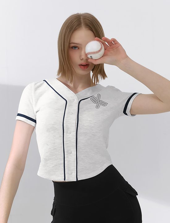 Áo Varsity Color Block Crop Cardigan_Light Melange - XFK2TS1108