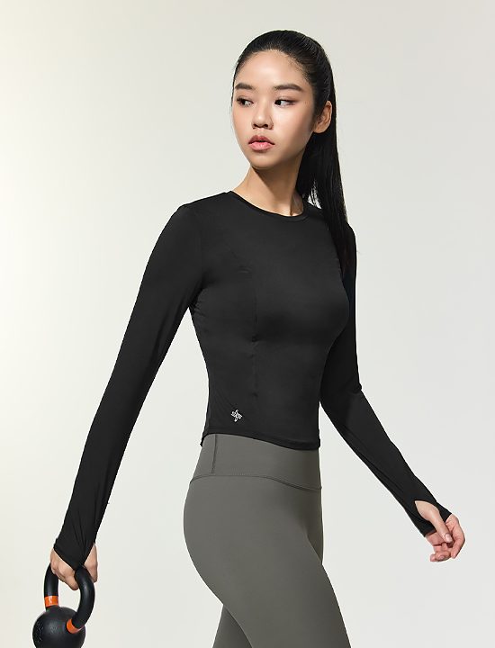 Áo Cooling Princess Fingerhole Long Sleeve_Black - XFK2TL1003