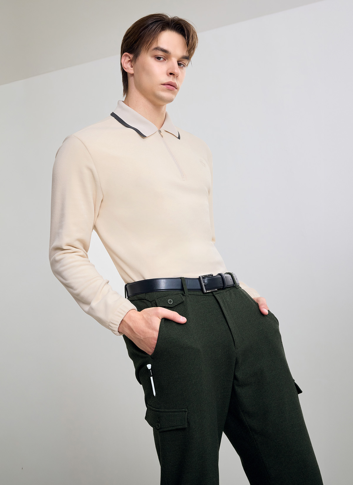 Áo Thun Polo Nam Dài Tay Fleece Half Zip-Up Men's Polo Long Sleeve - XMK4TU1201 - Ảnh 14
