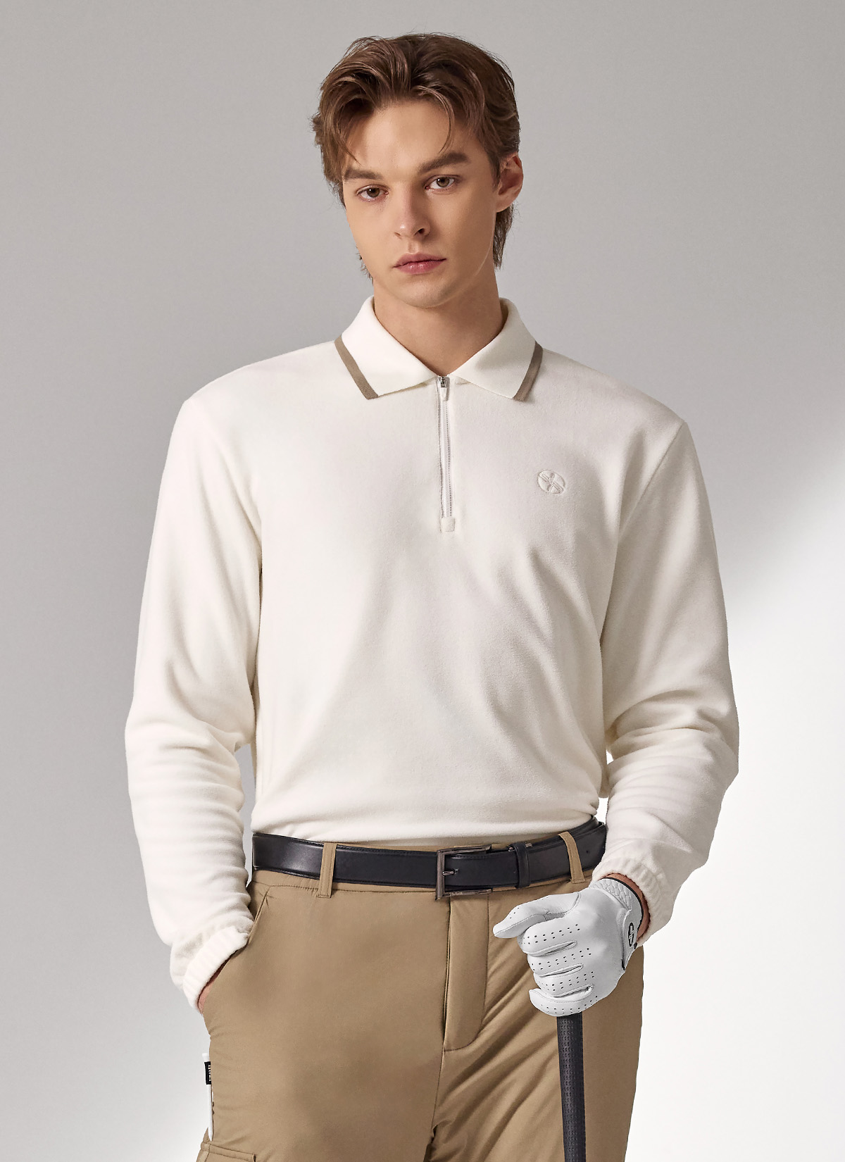Áo Thun Polo Nam Dài Tay Fleece Half Zip-Up Men's Polo Long Sleeve - XMK4TU1201 - Ảnh 2