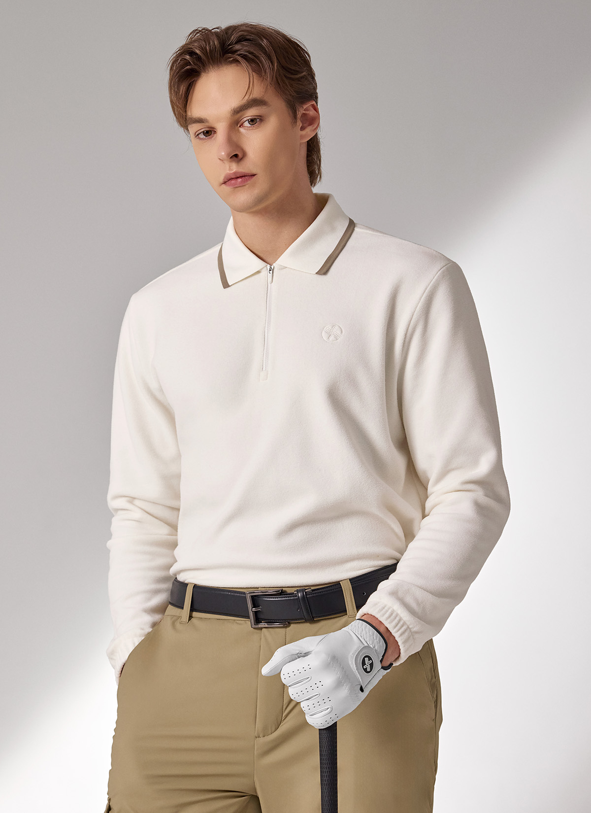Áo Thun Polo Nam Dài Tay Fleece Half Zip-Up Men's Polo Long Sleeve - XMK4TU1201 - Ảnh 4