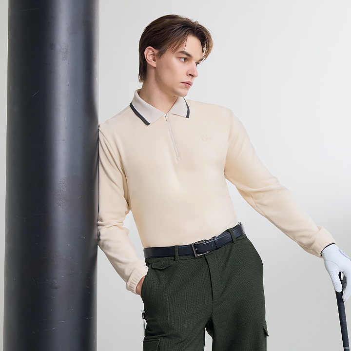 Áo Thun Polo Nam Dài Tay Fleece Half Zip-Up Men's Polo Long Sleeve - XMK4TU1201
