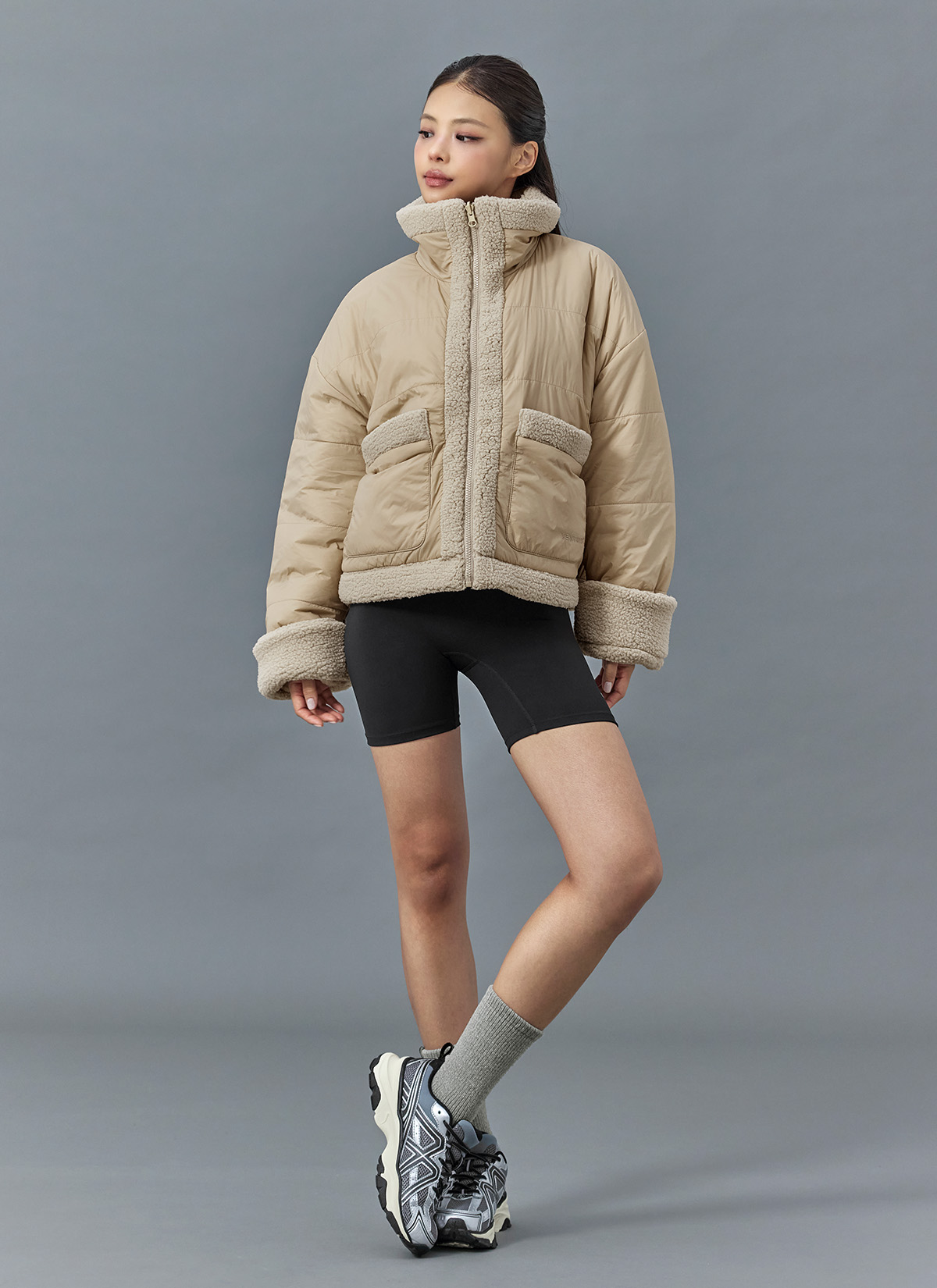 Áo 2 mặt Sherpa Woven Reversible Padded Jacket - XFK4JL1122 - Ảnh 6
