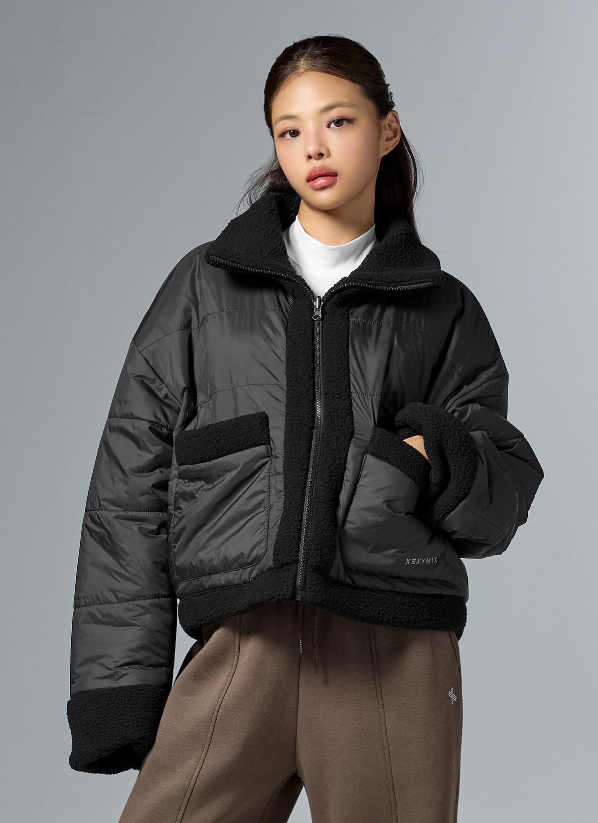 Áo 2 mặt Sherpa Woven Reversible Padded Jacket - XFK4JL1122 - Ảnh 12